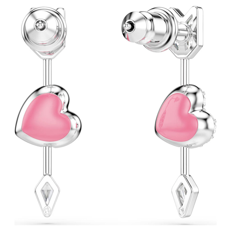 Idyllia drop earrings Mixed cuts, Heart with arrow, White, Rhodium plated